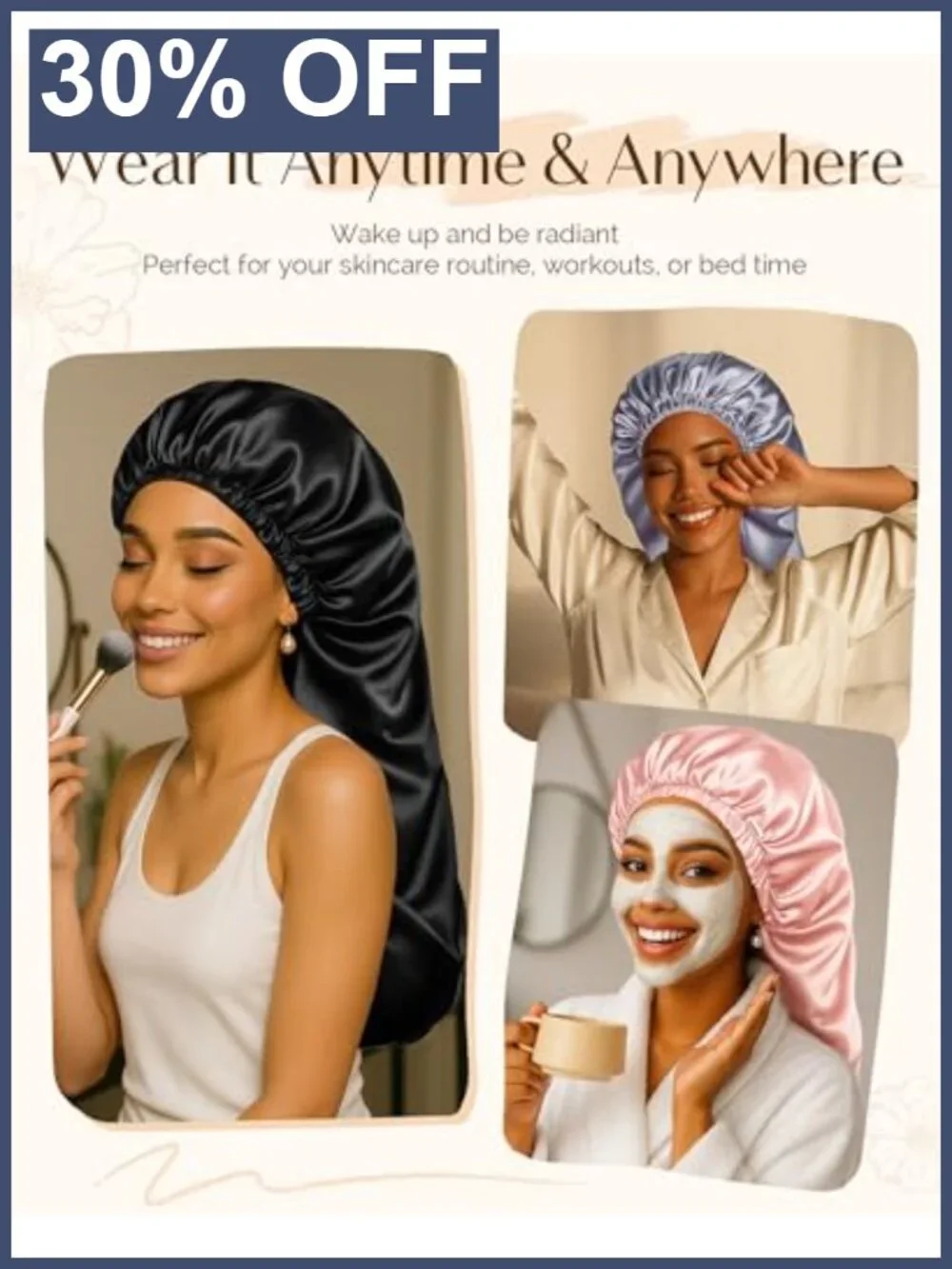 Adjustable Satin Sleep Bonnet, Double Layer Extra Long for Curly Hair